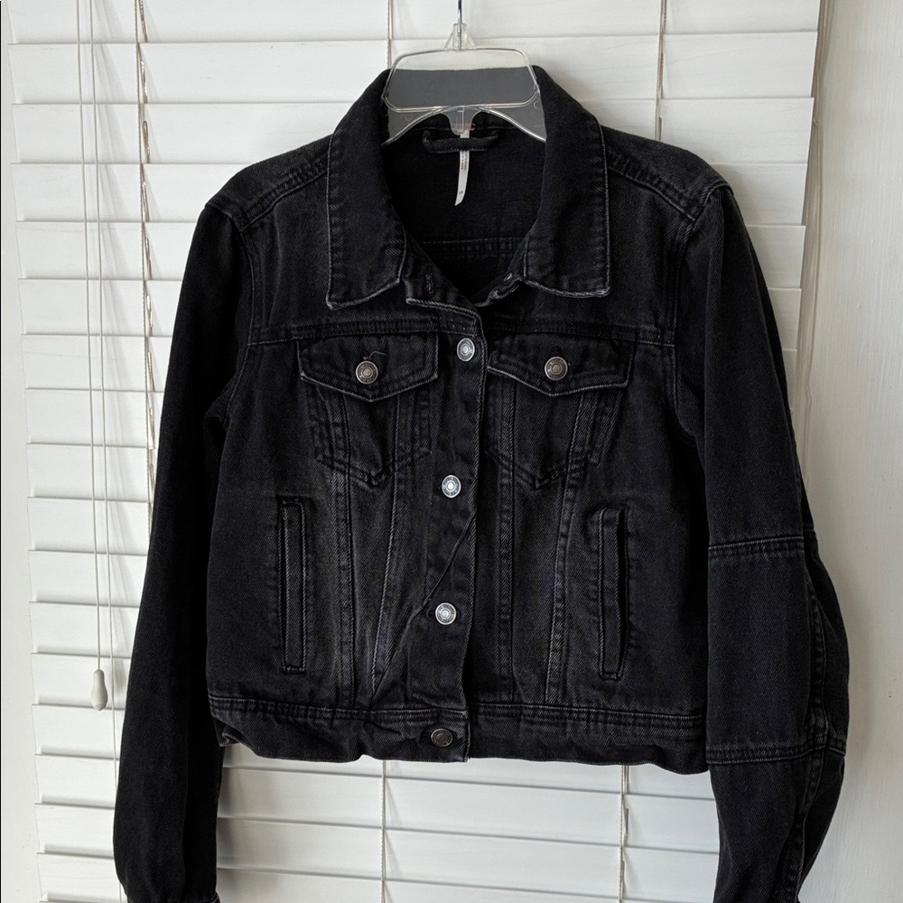 Free People Rumors Denim Jacket Black SZ XS